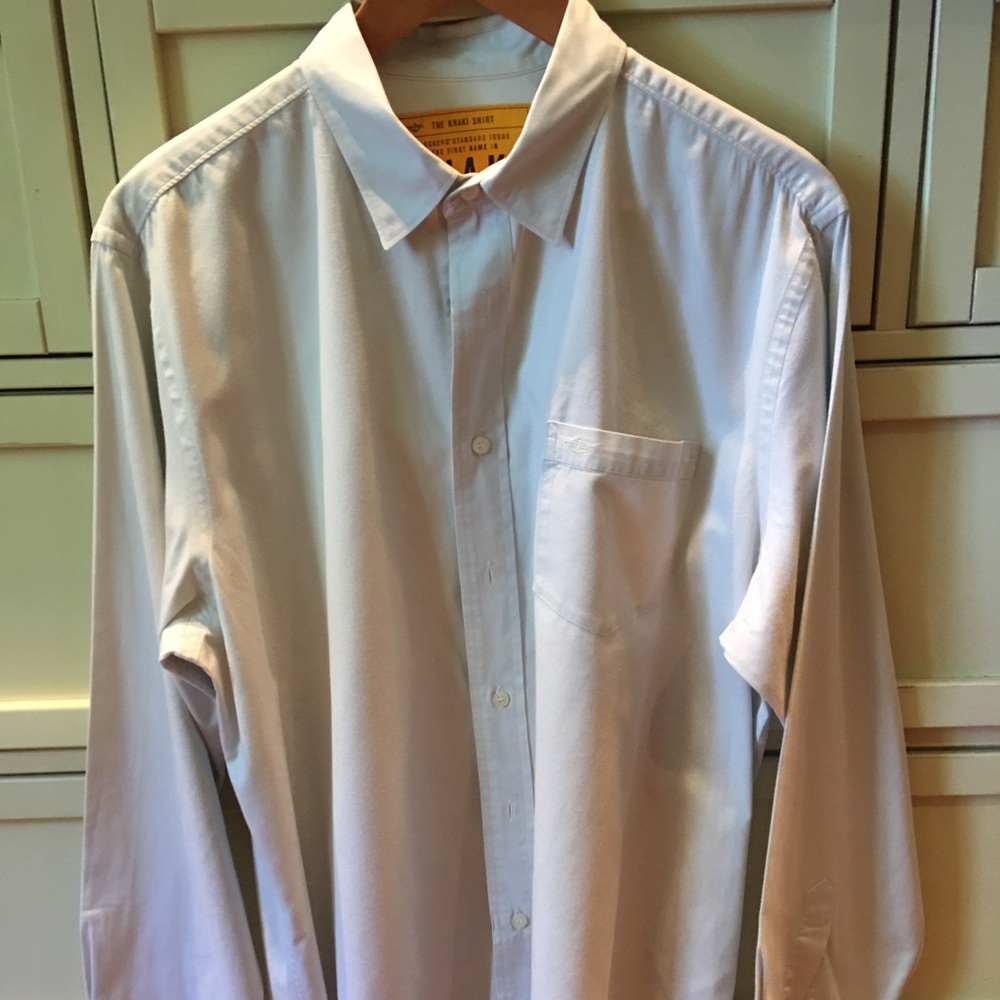 Men’s khaki button down shirt by Docker, size large.